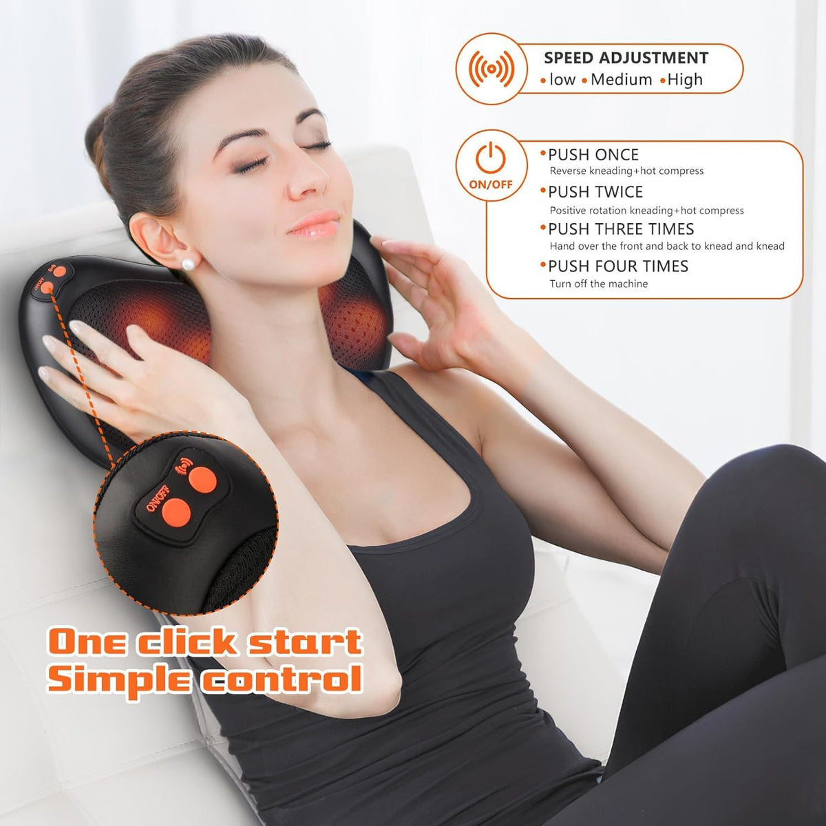 QUIXNOVA Shiatsu Neck and Back Massager with Heat - Electric Black NEW