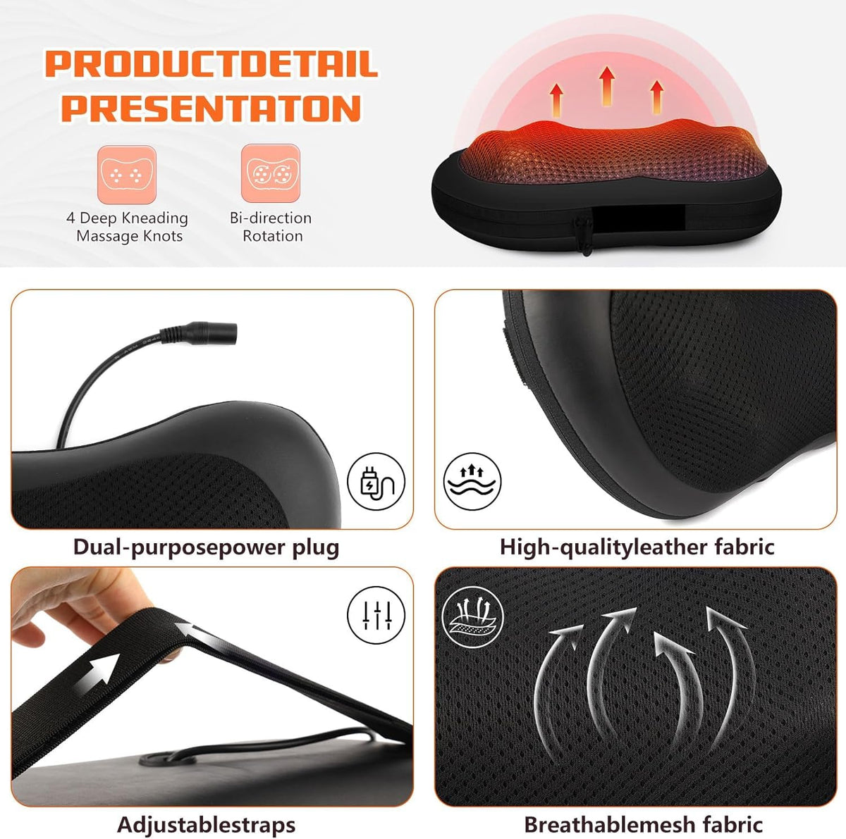 QUIXNOVA Shiatsu Neck and Back Massager with Heat - Electric Black NEW
