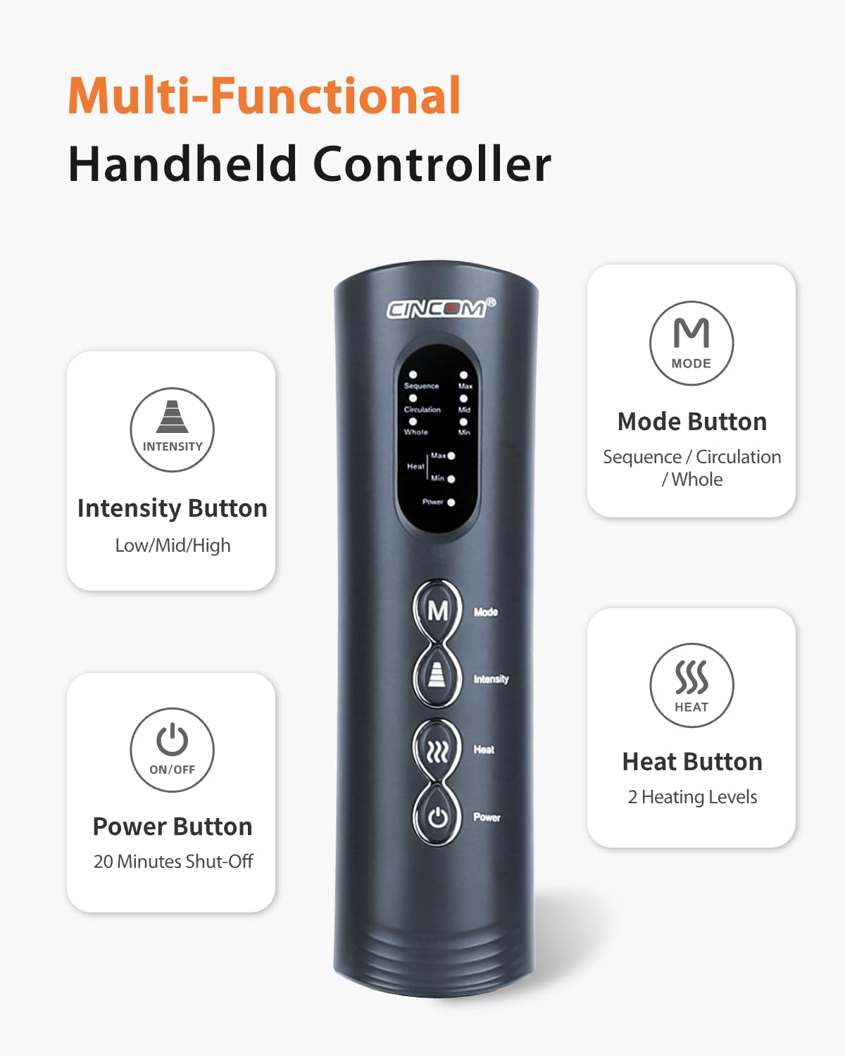 CINCOM Foot and Leg Massager with Heat Air Compression Black NEW