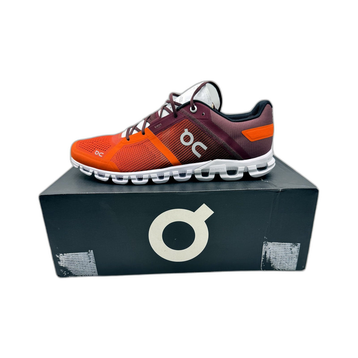 On Cloudflow Orange Burgandy Flare Dawn Running Shoe Mens US 10.5 NEW