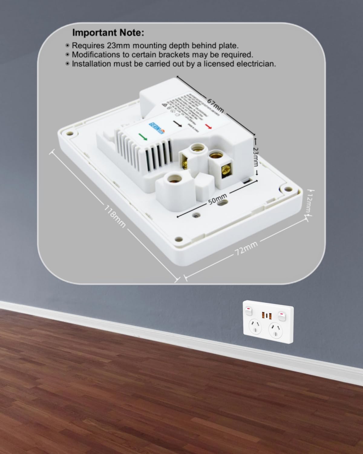 Gerintech Power Strip USB-C PD 20W Double Outlet 240V White NEW