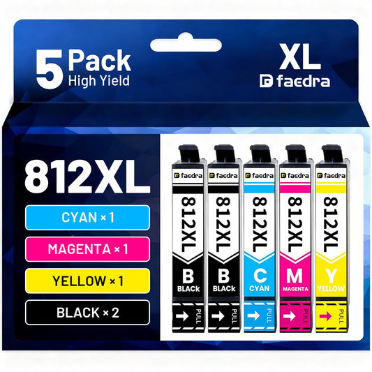 Faedra 812XL Ink Cartridges 5 Pack Epson Printer Black Cyan Magenta Yellow NEW