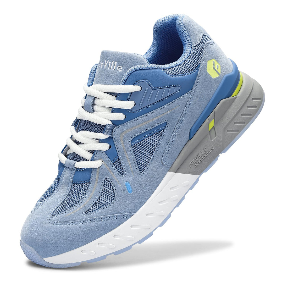 FitVille Trainers with Arch Support Non Slip Light Blue Mesh WIDE FIT US 7 DEMO