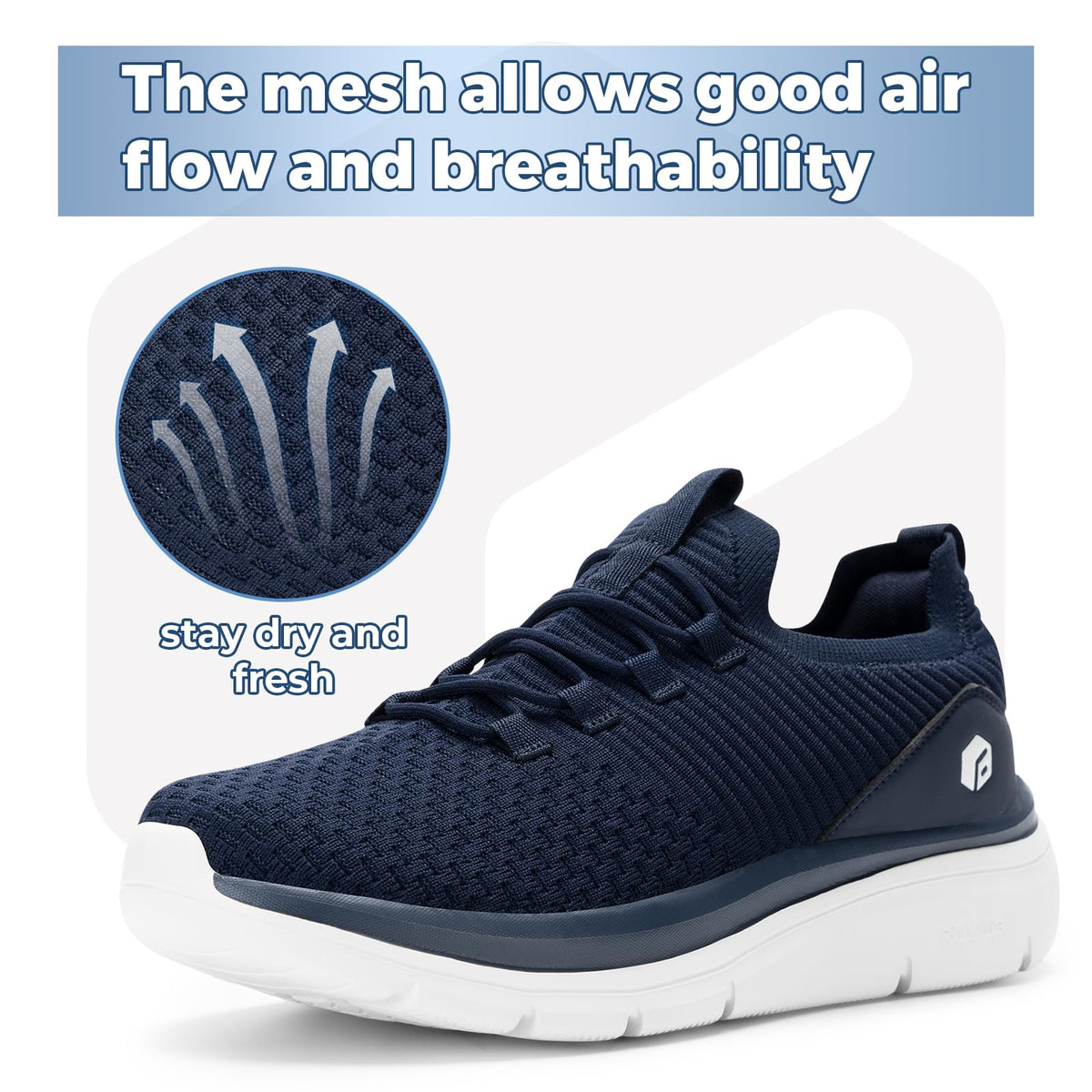 FitVille Slip On Breathable Lightweight Trainers Navy Mens WIDE FIT US 8.5 DEMO