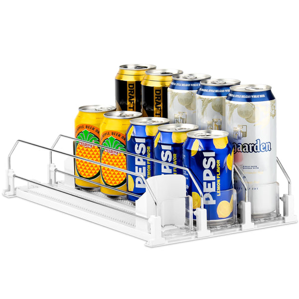 Adjustable Fridge Drink Organizer Water Bottle Pusher White DEMO