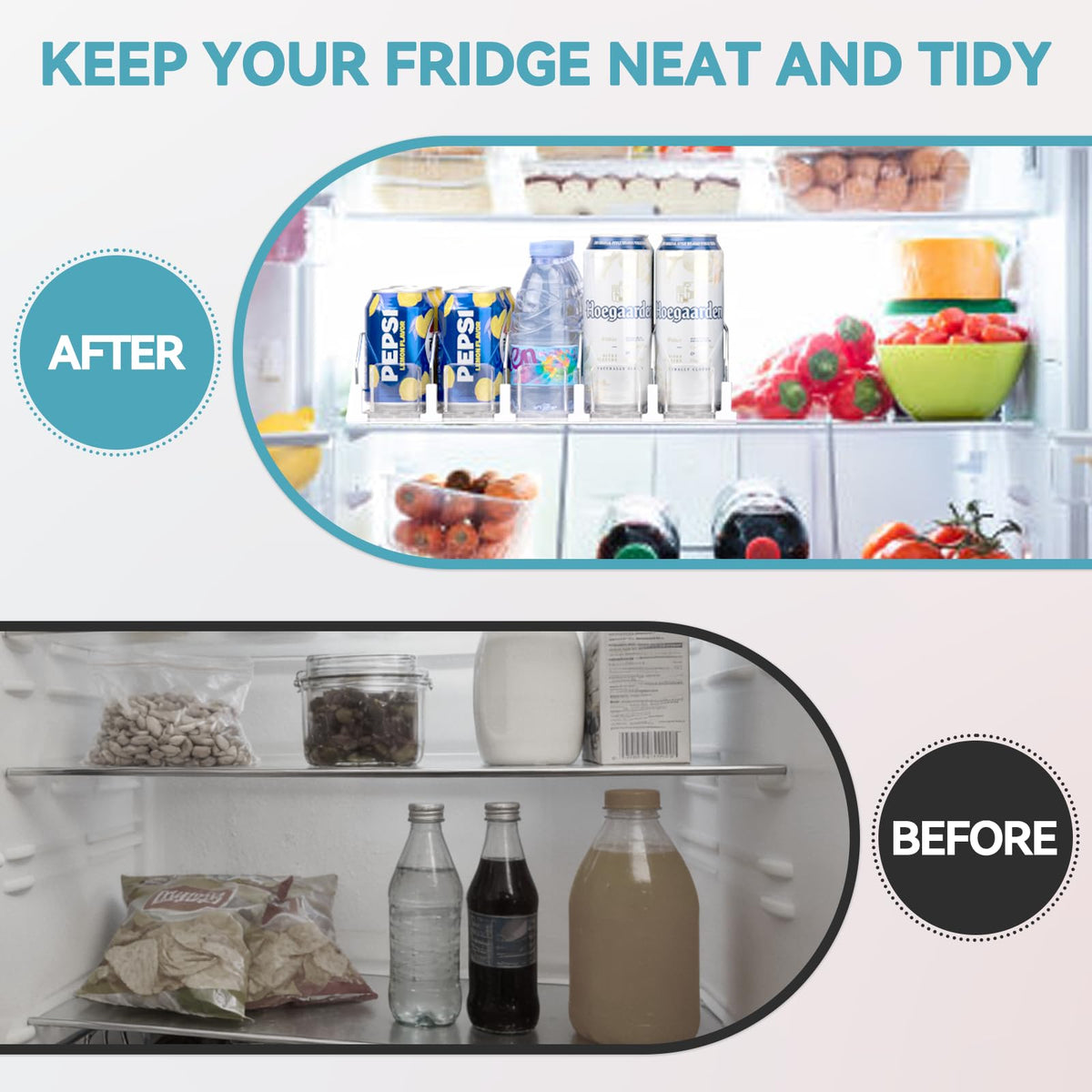 Adjustable Fridge Drink Organizer Water Bottle Pusher White DEMO