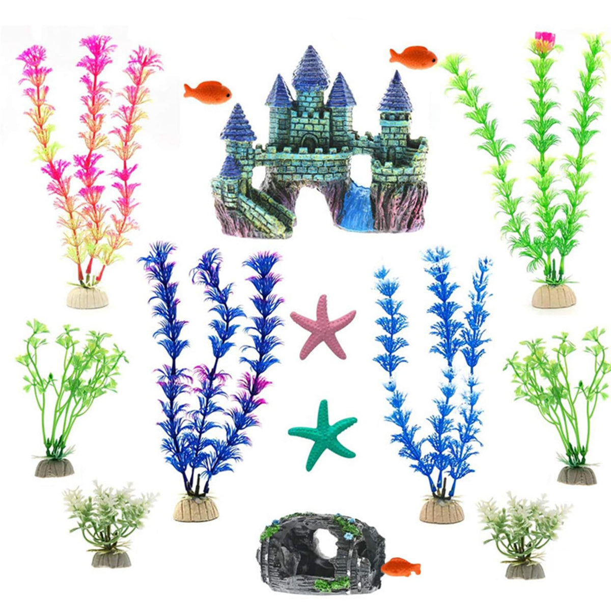 GdCosBao Aquarium Ornaments Colorful Fish Tank Decorations Set 15Pcs NEW