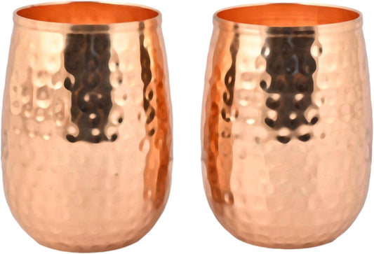 HealthGoodsIn Copper Tumblers Handmade Hammered Set of 2 - 250mL NEW