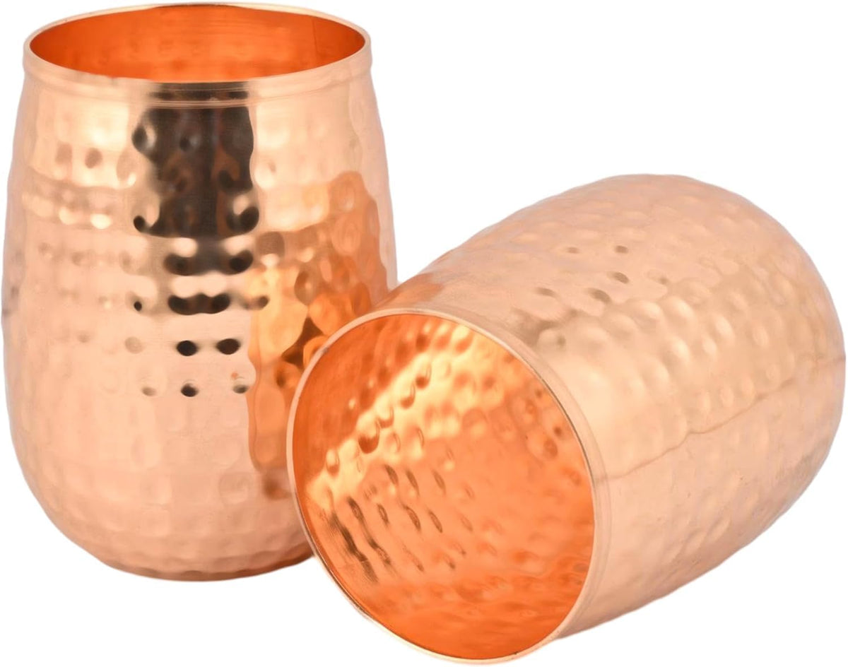 HealthGoodsIn Copper Tumblers Handmade Hammered Set of 2 - 250mL NEW