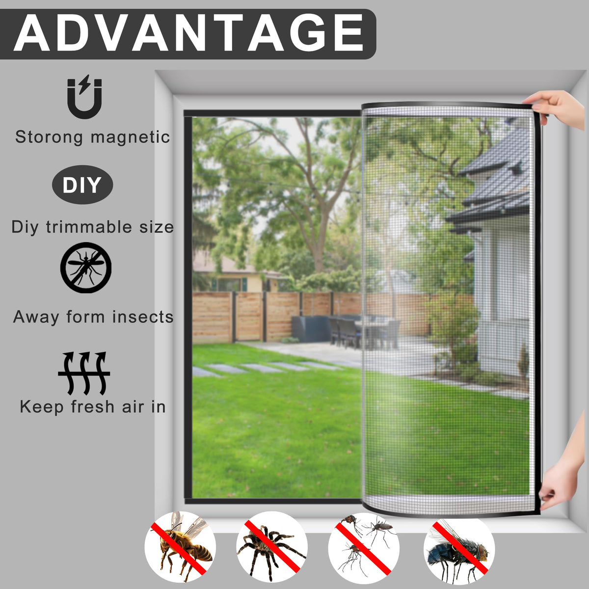 MEILANHUI Magnetic Hardware Window Screen 60" x 48" Black Adjustable Mesh NEW