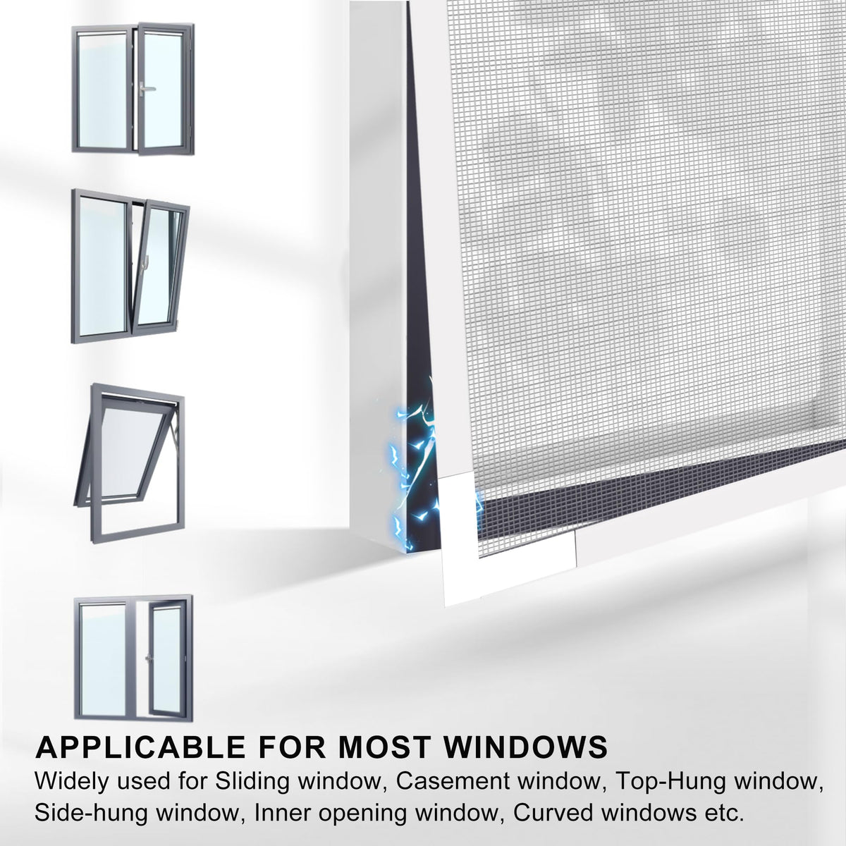 MEILANHUI Magnetic Hardware Window Screen 60" x 48" Black Adjustable Mesh NEW