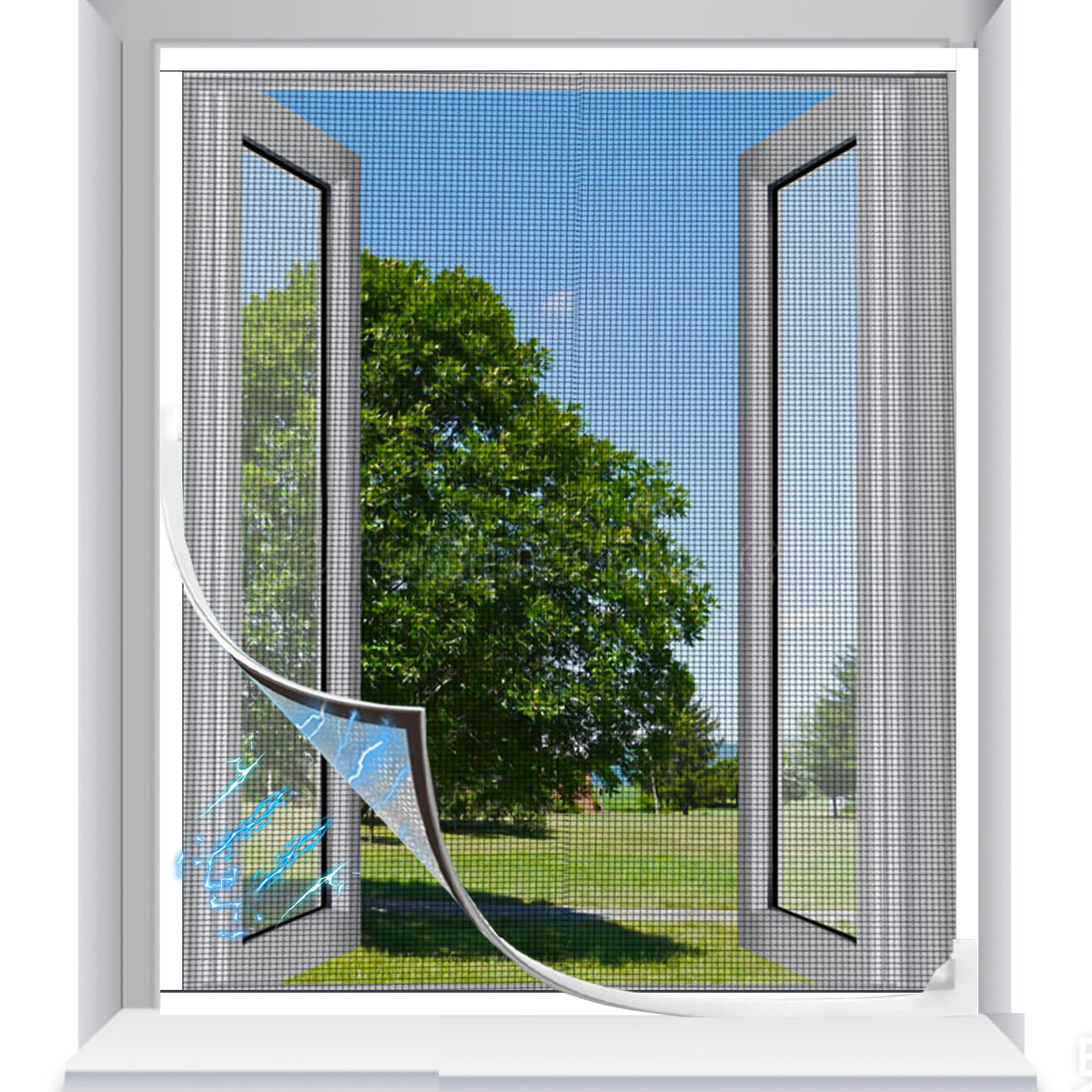 MEILANHUI Magnetic Hardware Window Screen 60" x 48" Black Adjustable Mesh NEW