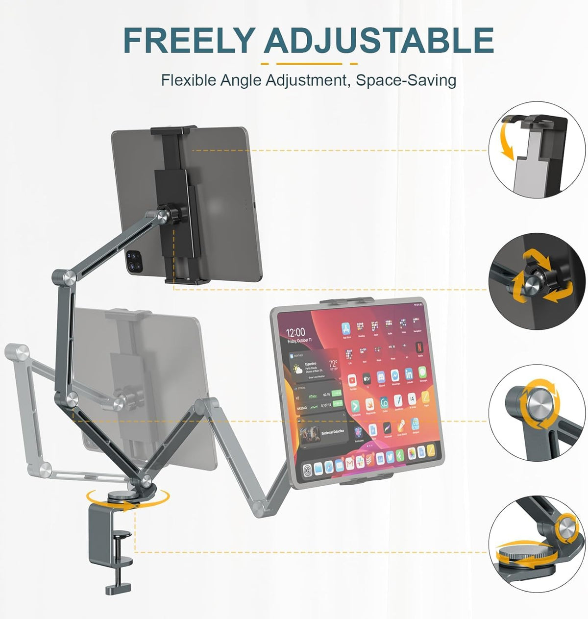 Homodoskey Adjustable Stands Foldable Tablet Stand 360 Rotation Grey NEW
