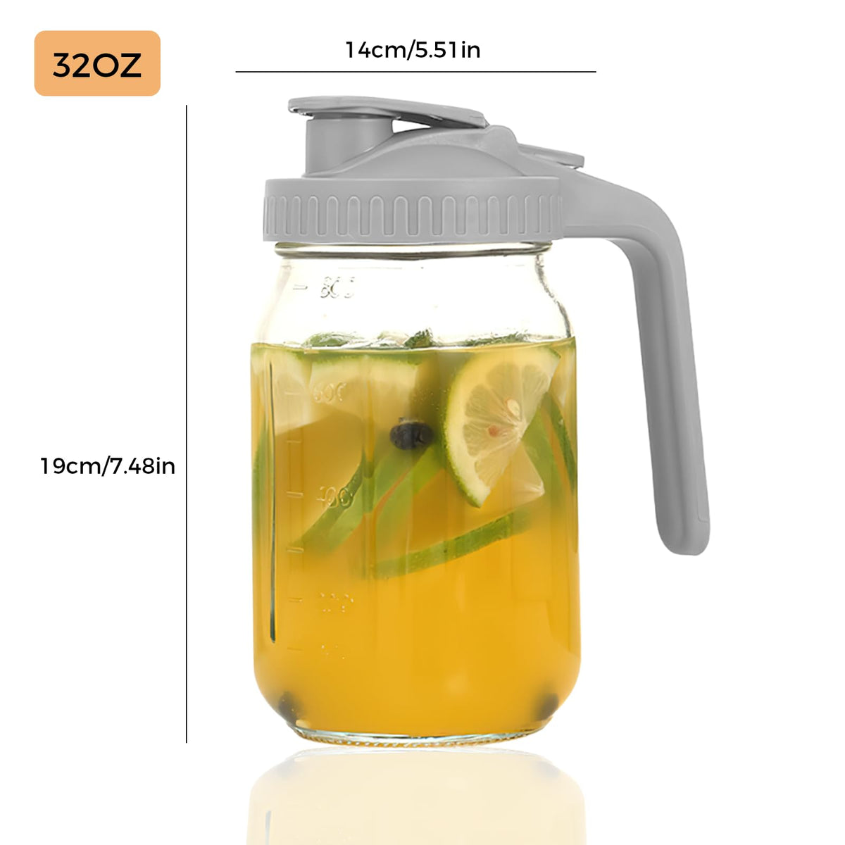 XURUIAU Glass Jugs Mason Jar Water Bottle Leak Proof Grey Transparent NEW