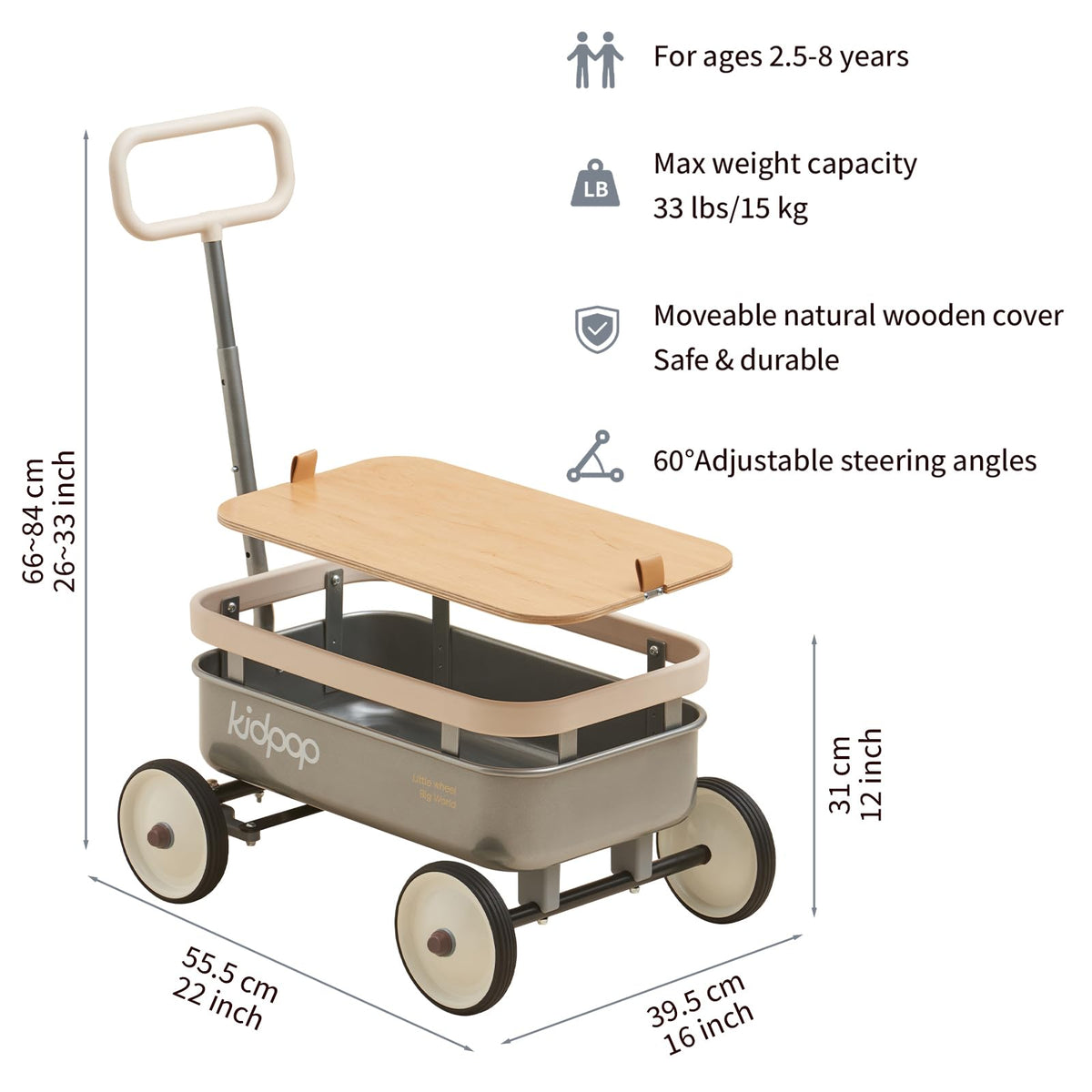Kidpop PULA 3-in-1 Kids Wagon Push Walker Toddler Grey 50x30cm NEW