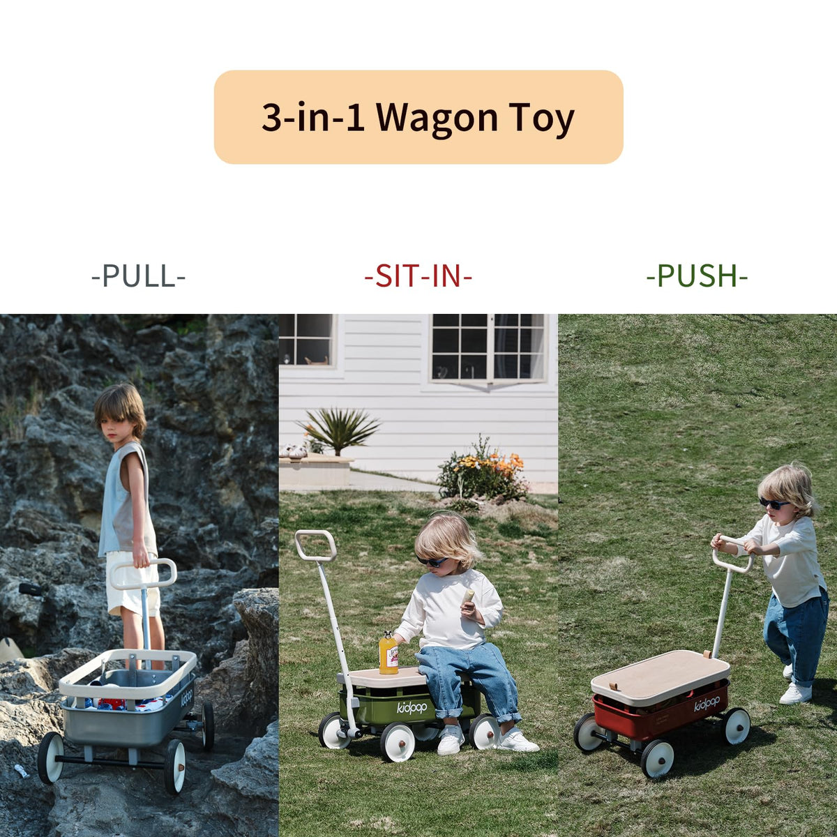 Kidpop PULA 3-in-1 Kids Wagon Push Walker Toddler Grey 50x30cm NEW