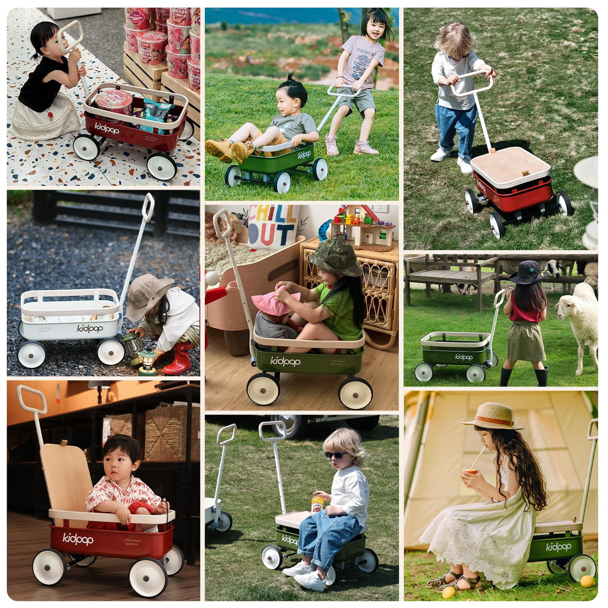 Kidpop PULA 3-in-1 Kids Wagon Push Walker Toddler Grey 50x30cm NEW