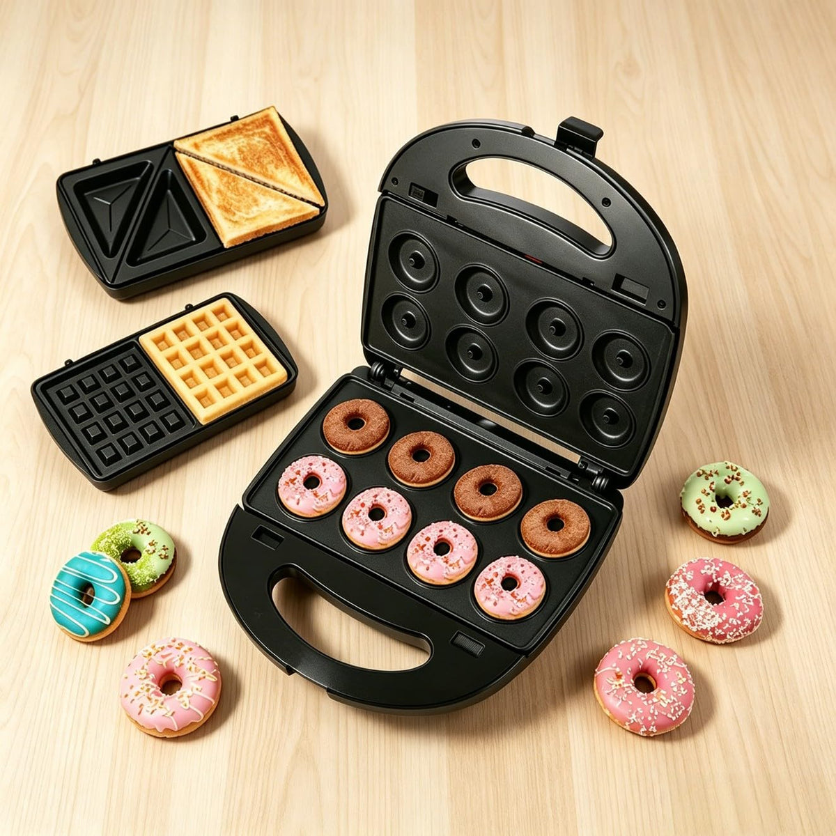 Yechentian 3 in 1 Electric Donut Maker Waffle Sandwich Panini Press Black DEMO