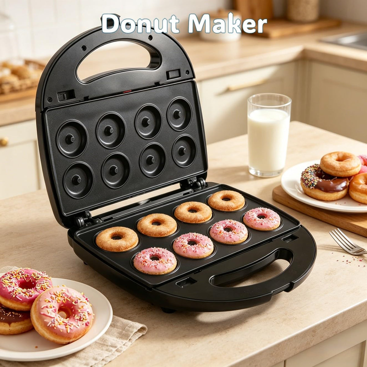 Yechentian 3 in 1 Electric Donut Maker Waffle Sandwich Panini Press Black DEMO