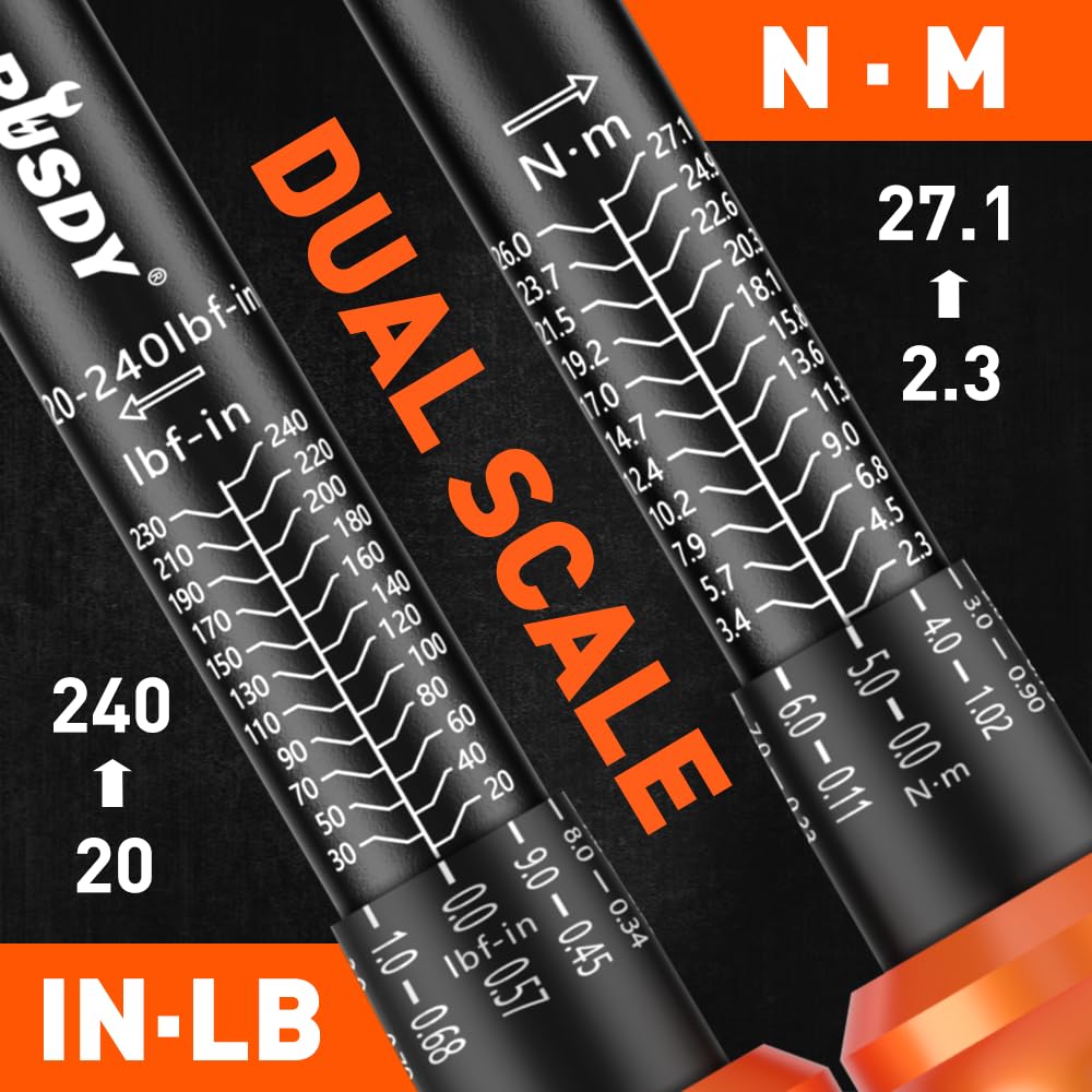 HORUSDY 1/4-Inch Hand Tools Torque Wrench Set 20-240 in-lb Dual Scale Tool NEW
