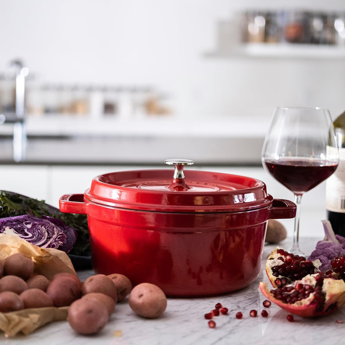 STAUB Cherry Cast Iron Dutch Oven 4-Qt Round Cocotte Casserole NEW