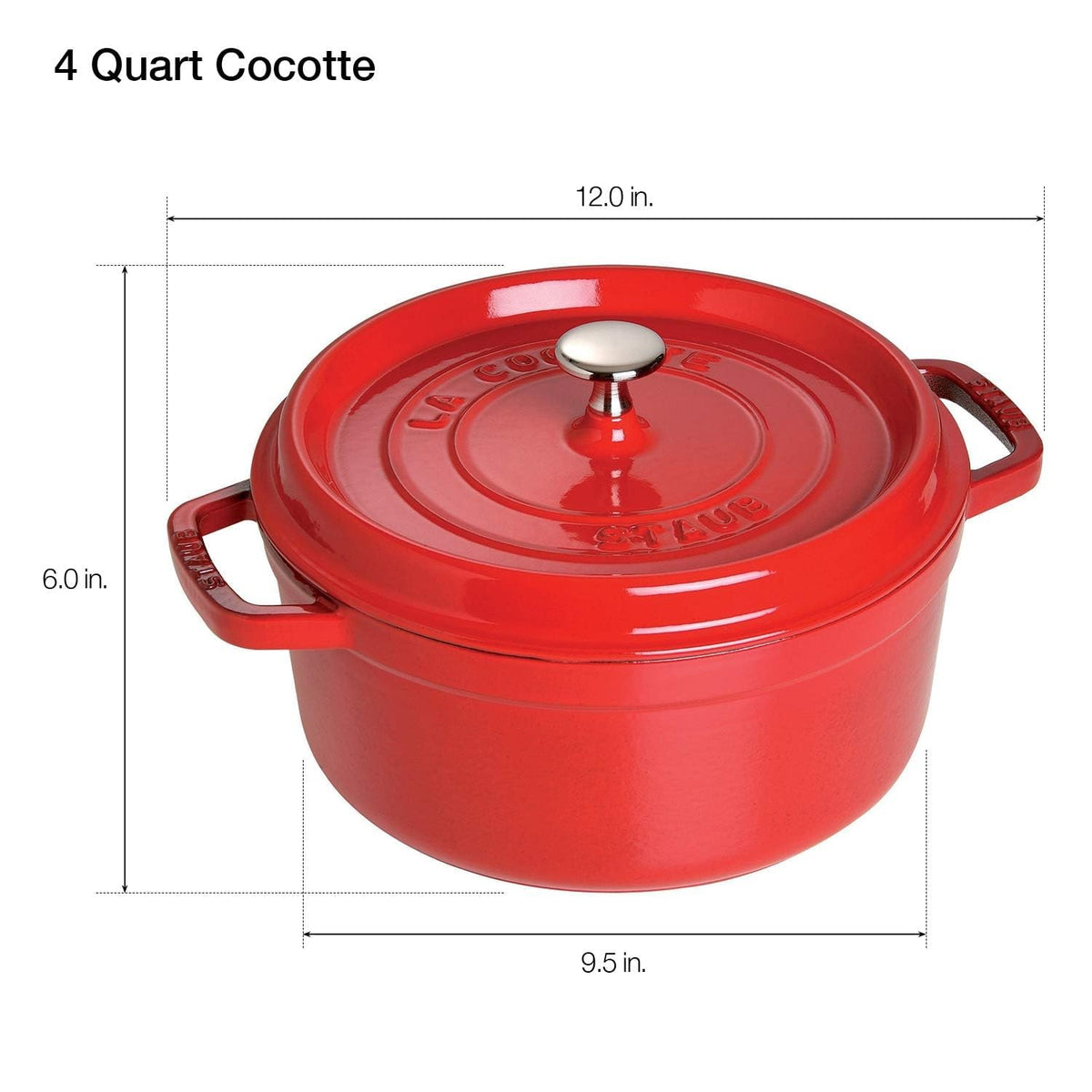 STAUB Cherry Cast Iron Dutch Oven 4-Qt Round Cocotte Casserole NEW
