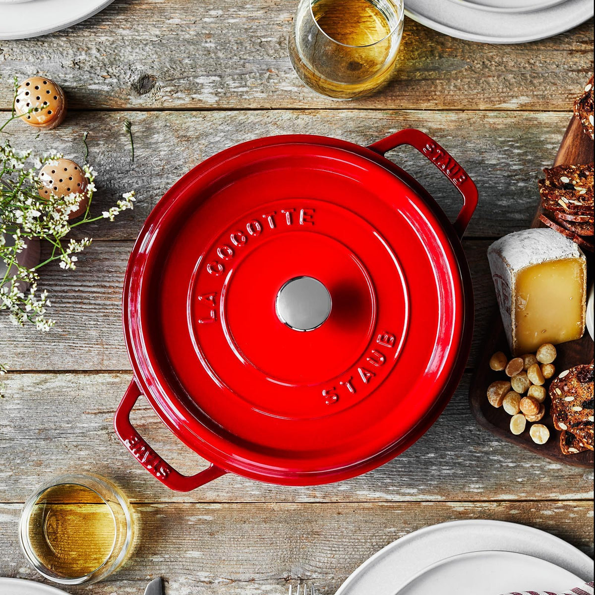 STAUB Cherry Cast Iron Dutch Oven 4-Qt Round Cocotte Casserole NEW