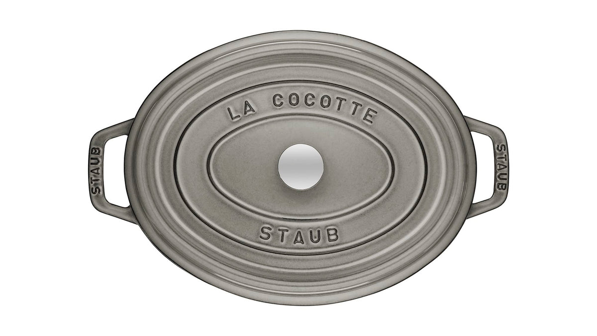Staub Graphite Grey Cast Iron Dutch Oven Oval Cocotte Roaster 31cm NEW
