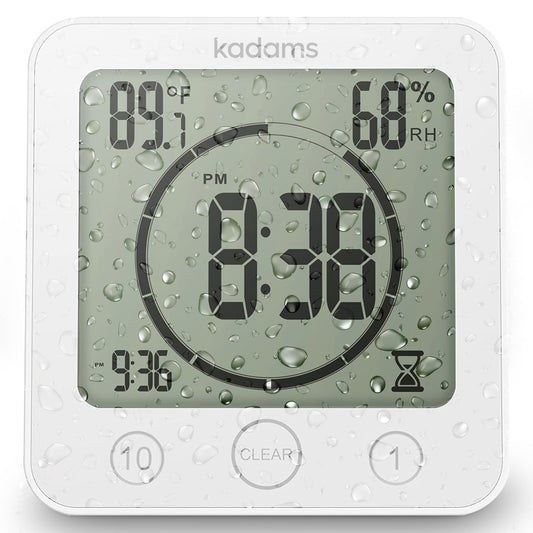 KADAMS Digital Kitchen Timer Waterproof Shower Clock Alarm White NEW