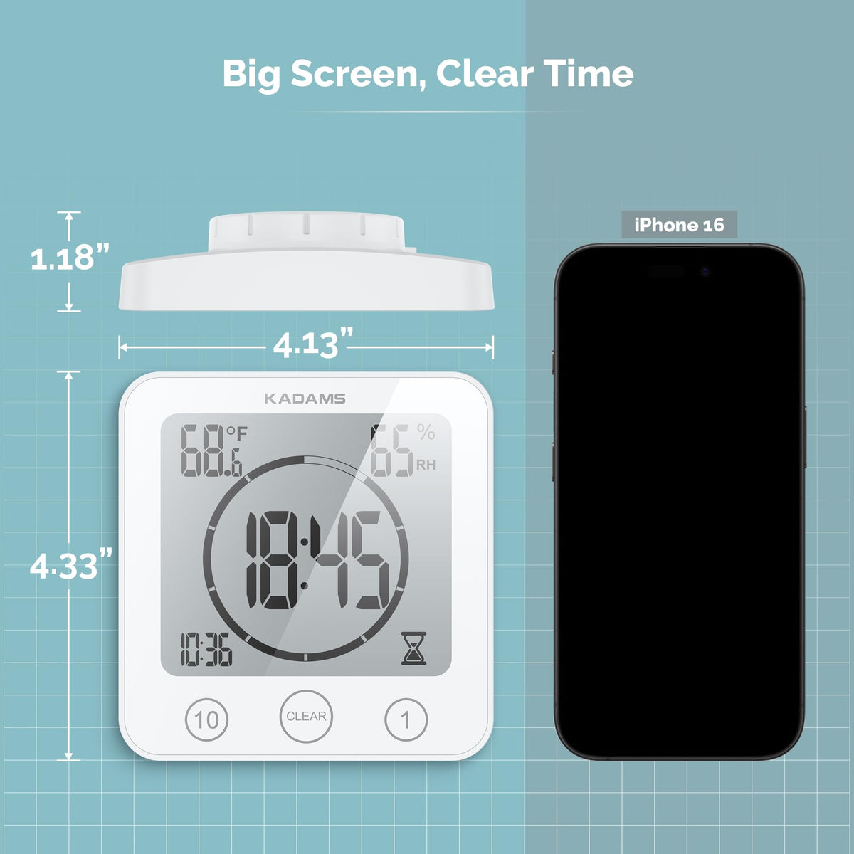KADAMS Digital Kitchen Timer Waterproof Shower Clock Alarm White NEW