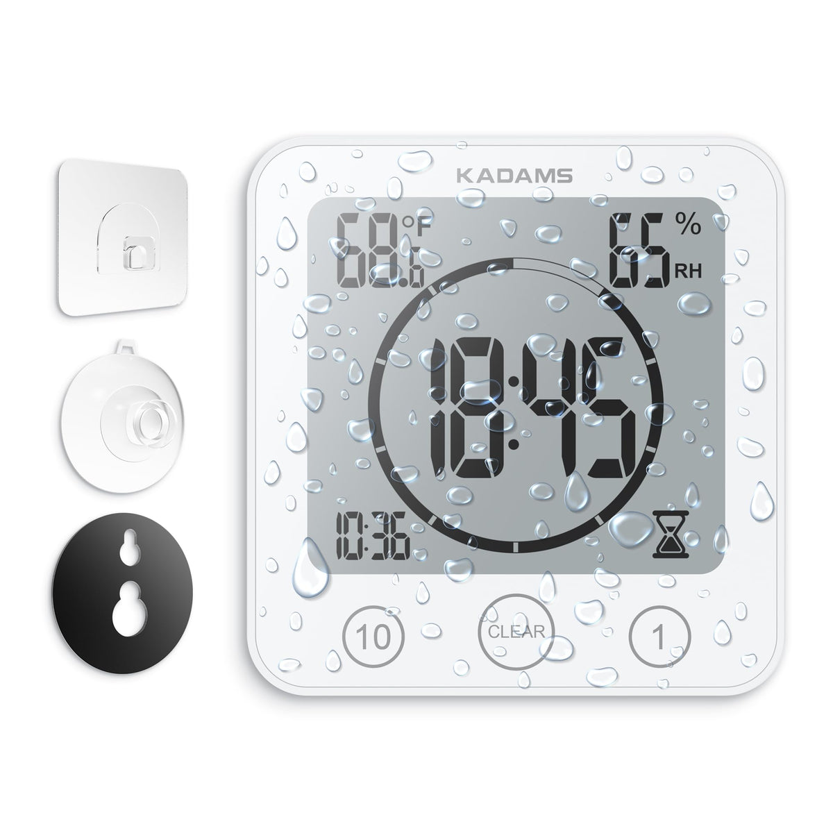 KADAMS Digital Kitchen Timer Waterproof Shower Clock Alarm White NEW