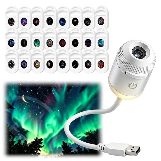 USB 2-in-1 Galaxy Starry Star Projector Night Light White 24 Slides NEW