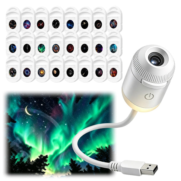 USB 2-in-1 Galaxy Starry Star Projector Night Light White 24 Slides NEW