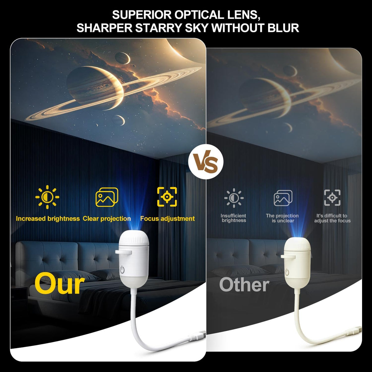 USB 2-in-1 Galaxy Starry Star Projector Night Light White 24 Slides NEW