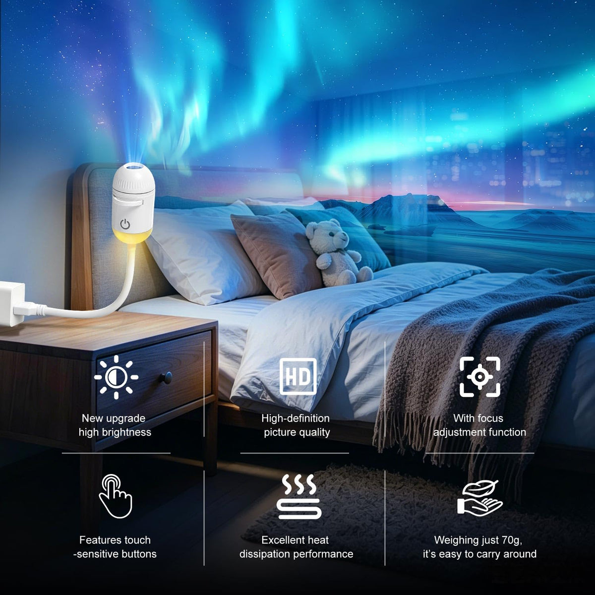 USB 2-in-1 Galaxy Starry Star Projector Night Light White 24 Slides NEW
