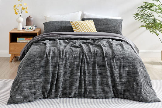 Brosa Charcoal Waterford Waffle Duvet Cover Set Standard Size QUEEN Bed NEW