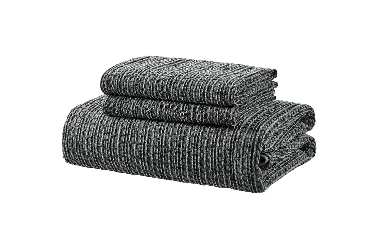 Brosa Charcoal Waterford Waffle Duvet Cover Set Standard Size QUEEN Bed NEW