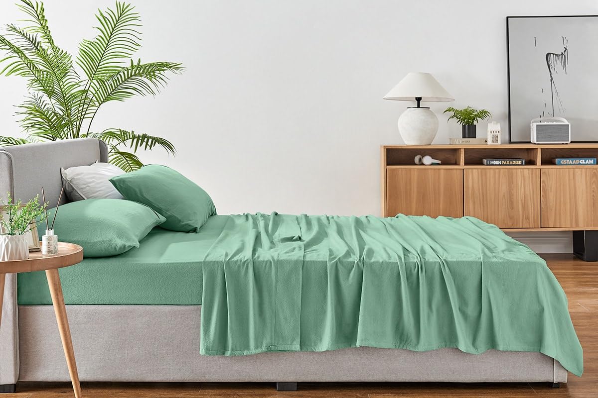 Ovela Green Cotton Flannelette Fitted Bed Sheet Set King Single Size NEW