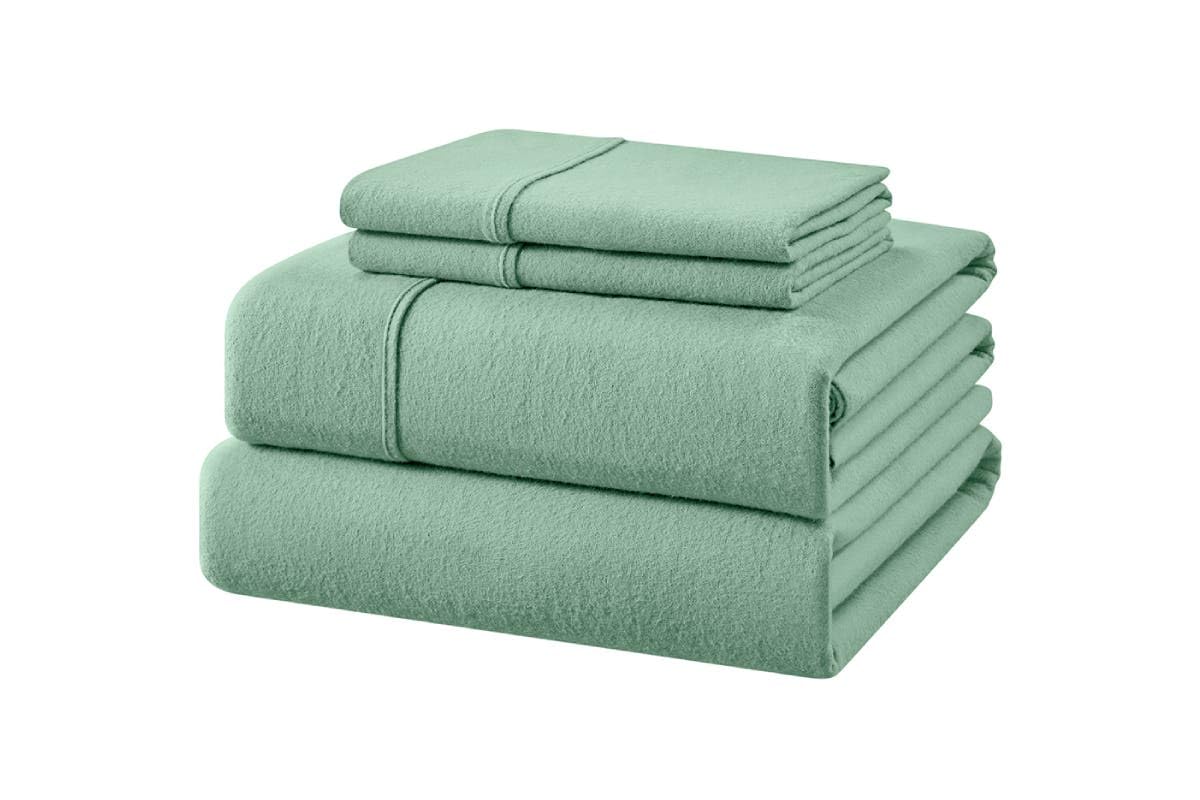 Ovela Green Cotton Flannelette Fitted Bed Sheet Set King Single Size NEW