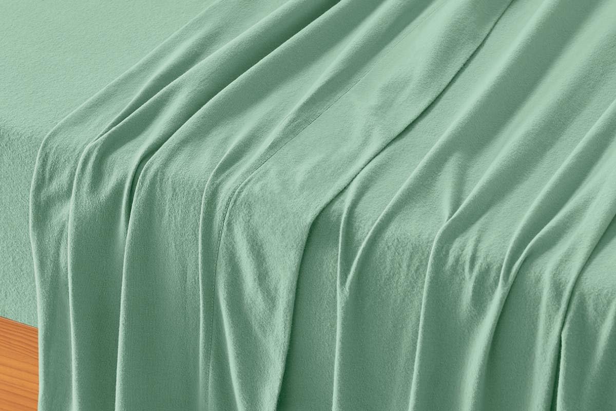 Ovela Green Cotton Flannelette Fitted Bed Sheet Set King Single Size NEW