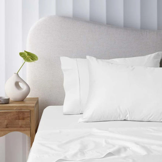 Matt Blatt 400TC Bamboo Cotton Blend White Fitted Sheet Set QUEEN Bed NEW