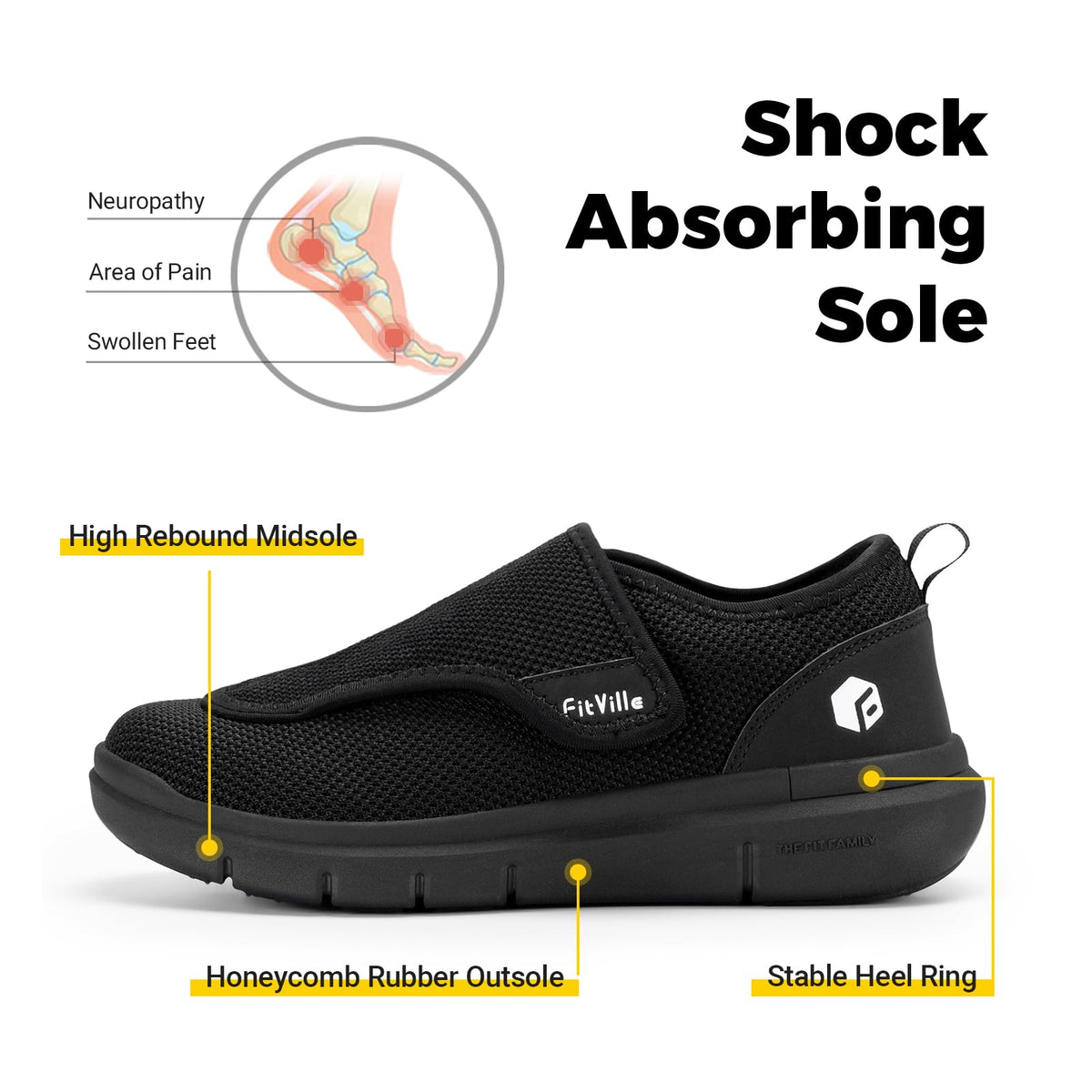 FitVille Diabetic Slipper Extra Wide Black X-Wide Shoes Size 12 US NEW