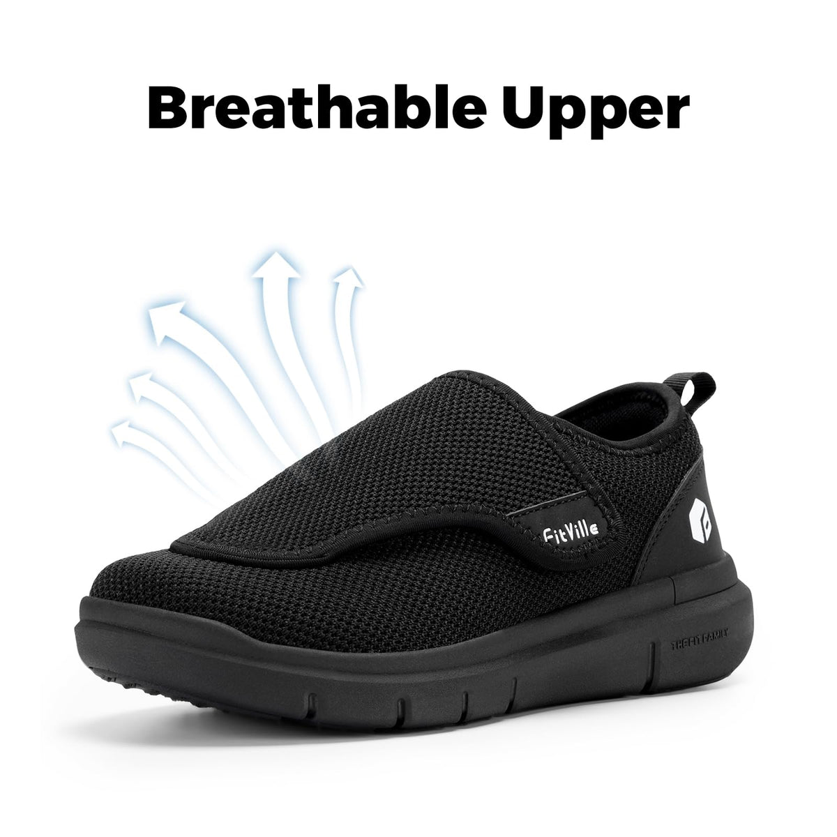FitVille Diabetic Slipper Extra Wide Black X-Wide Shoes Size 12 US NEW