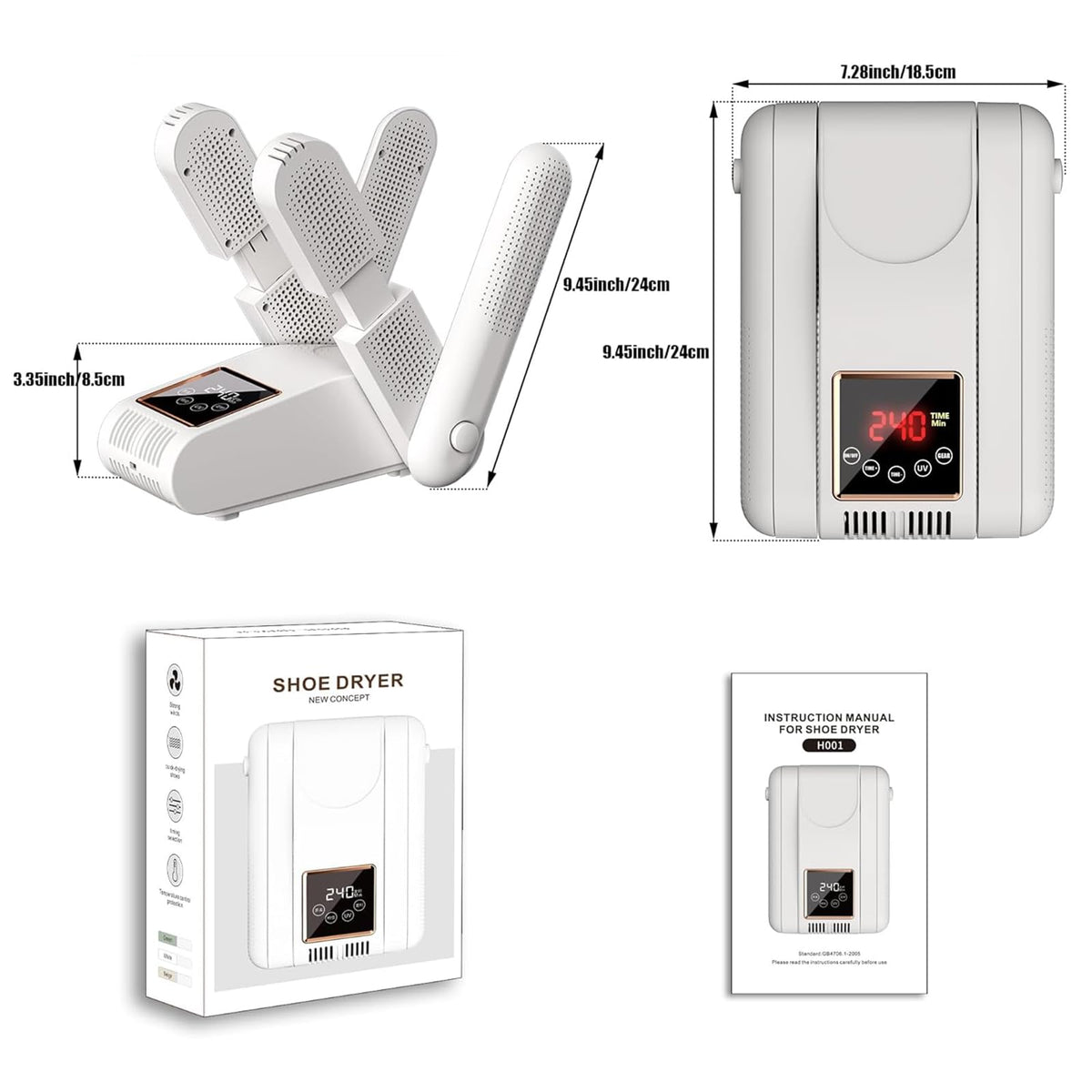 Guirfly1N1 White Electric Shoe Dryer with Timer and Folding Brackets NEW