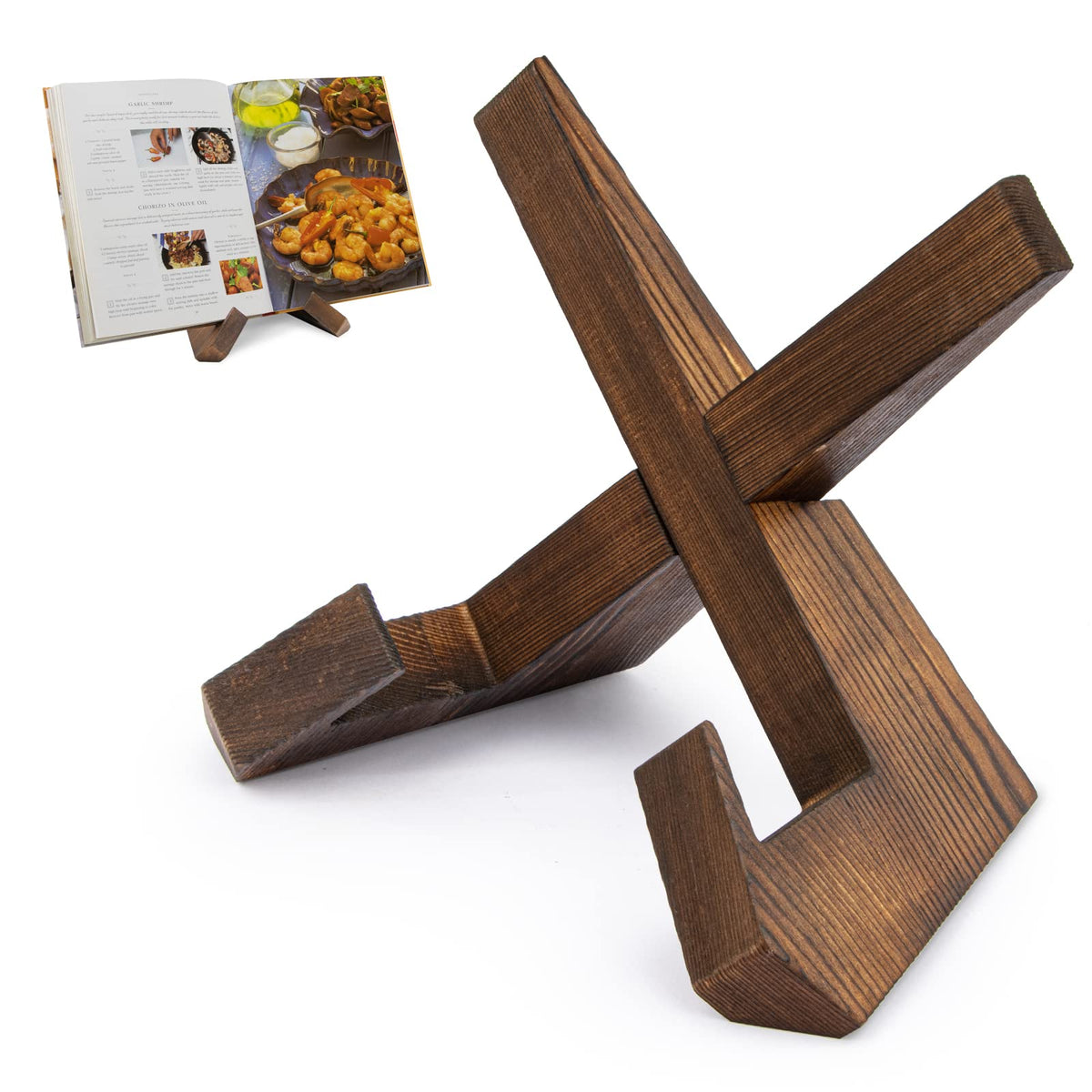 PUERSI Handmade Wooden Cookbook Holder Desktop Book Stand - Brown DEMO