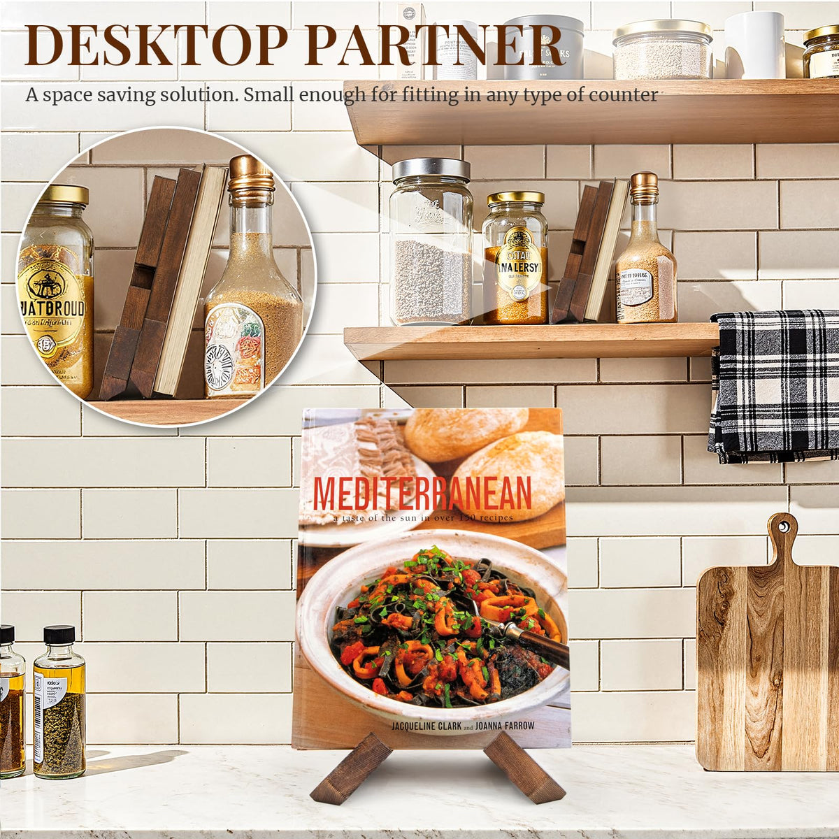 PUERSI Handmade Wooden Cookbook Holder Desktop Book Stand - Brown DEMO