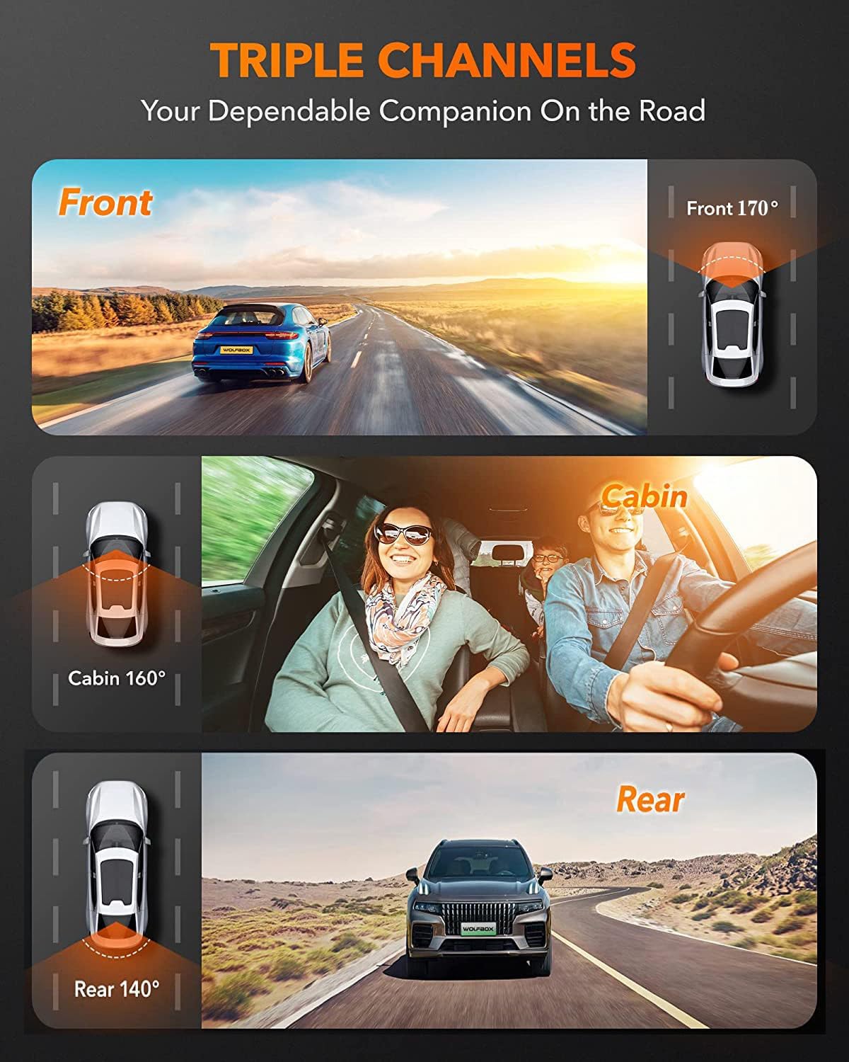 XICEN 3 On-Dash-Monitoring Channel Dash Cam Front and Rear 64GB Card Black DEMO