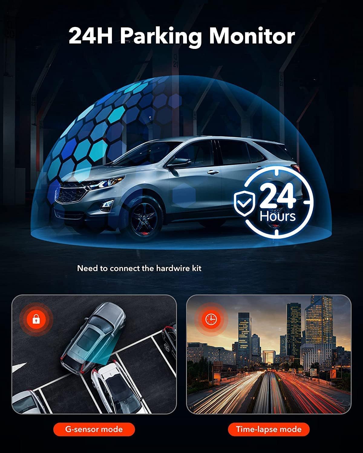 XICEN 3 On-Dash-Monitoring Channel Dash Cam Front and Rear 64GB Card Black DEMO