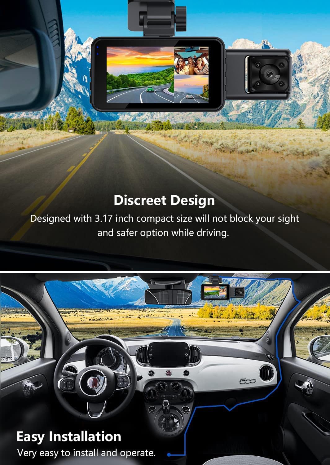 XICEN 3 On-Dash-Monitoring Channel Dash Cam Front and Rear 64GB Card Black DEMO