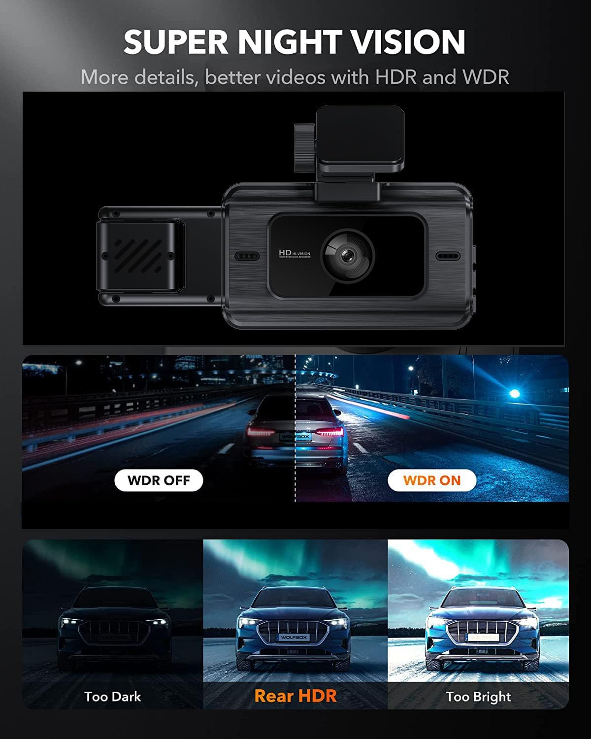 XICEN 3 On-Dash-Monitoring Channel Dash Cam Front and Rear 64GB Card Black DEMO